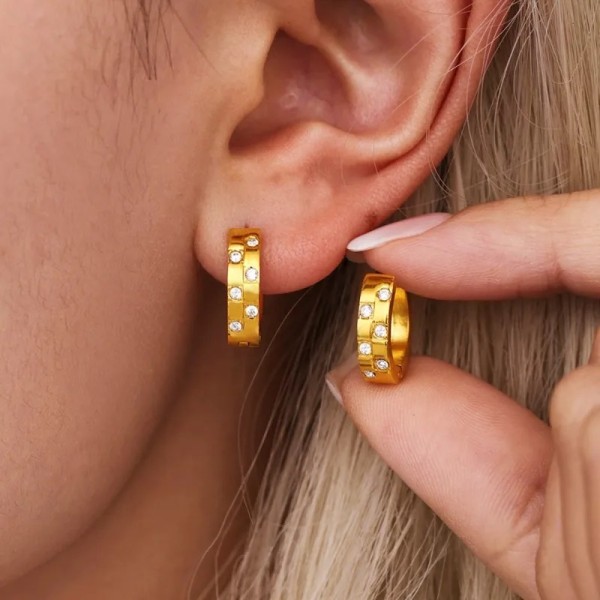 Brincos Argolas Douradas com Zircónias